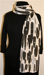 Black-and-White Silk Scarf with Silver Accents