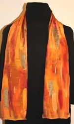 Multicolored Silk Scarf in Autumn Colors with Bronze Accents - photo 3	 