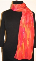 Red and Orange Silk Scarf with Golden and Bronze Accents - photo 1